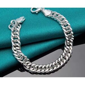 NEW Solid Curb Cuban Link Bracelet 925 Sterling Silver Statement Jewelry 8"